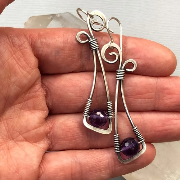 Wire Wrapped Drop Earrings - Picture 2 of 5